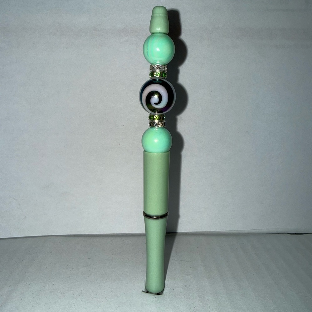 Handmade Beaded Pen- Mint Green Swirl resin beads